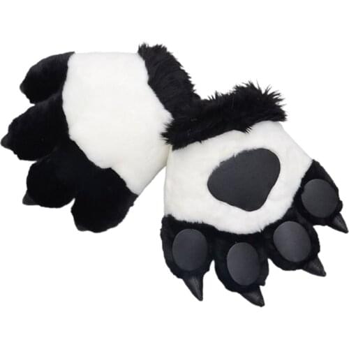 Cute Simulation Panda Paw Plush Gloves Fluffy Animal Stuffed Toys Padded Hand Warmer Halloween Cosplay Costume Mittens