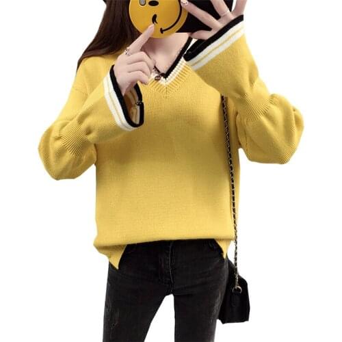 Sweater Women V-neck Flare Sleeves Autumn And Winter Fashion Korean Version Loose womens Sweaters And Pullovers Vestidos LXJ456
