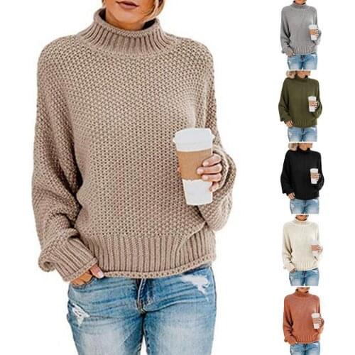 Comfy Stylish Turtleneck Women Slim Sweater Loose Women Knitwear Rolled Edges Streetwear