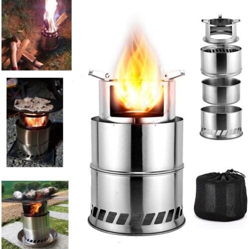 Outdoor Camping Removable Folding Wood Stove Stainless Steel Firing Stove For Hiking Picnic BBQ Burner Stove Camping Equipment