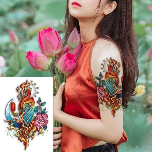 Waterproof Temporary Tattoo Sticker Colorful Beautiful Fire Phoenix Fake Tattoo Flash Tatoo big size tattoos for Women Men