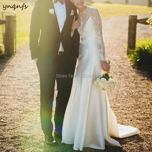 YNQNFS W93 Vestido de Noiva Simples Boho Elegant Mermaid Wedding Dresses Lace Long Sleeves Bridesmaid Party Gown 2018/2019