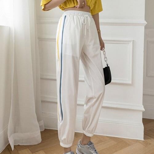 LJSXLS Spring Patchwork Harem Pants Women Black White Loose Korean Casual Pants 2021 Summer Elastic Waist Plus Size Female Pants