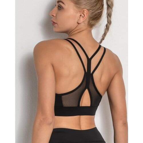 Fitness Yoga Top Women Shockproof Mesh Stitching Bodybuilding Halters Sport Bra Sexy Gym Crop Vest Workout Underwear Sportswear