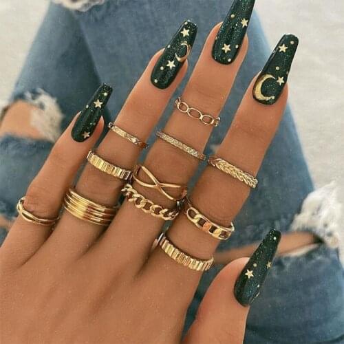 Figaro Chain Rings For Women Stainless Steel Gold Vintage Adjustable Chain Finger Open Ring Wedding Engagement Jewelry Gift 2021