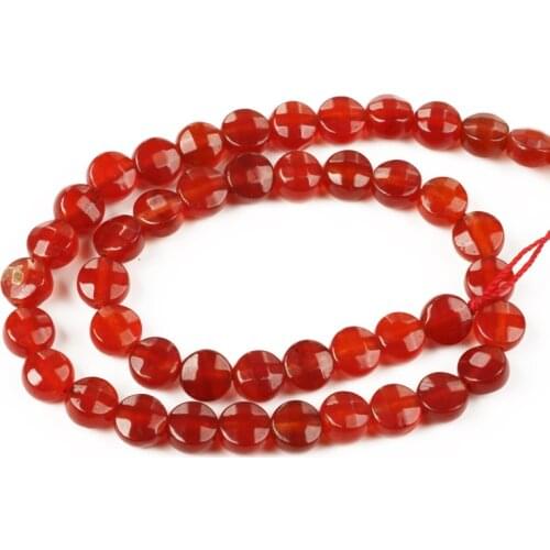 8mm Natural Stone Faceted Flat Round Mantra Red Agates Stone Beads Round Loose Needlework for Jewelry Making DIY Bracelet