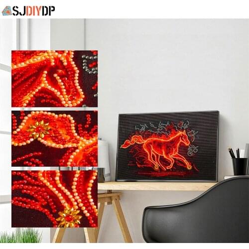 SJDIYDP Partial Special Shaped Diamond Painting Round Drill 5D DIY Diamond Painting Fire Hourse Embroidery Cross Stitch Decor