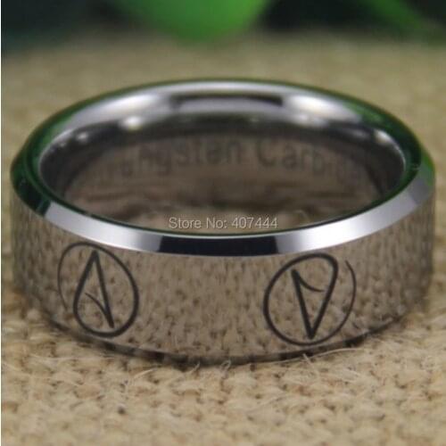 Free Shipping USA UK Canada Russia Brazil Hot Sales 8MM Shiny Silver Beveled Multiple Atheist Design Mens Tungsten Wedding Ring