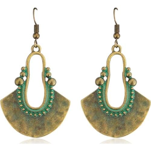 Bohemian ethnic Hollow carve earrings Sector Bronze Ethnic Earrings Retro Bronze Style For fashion gift