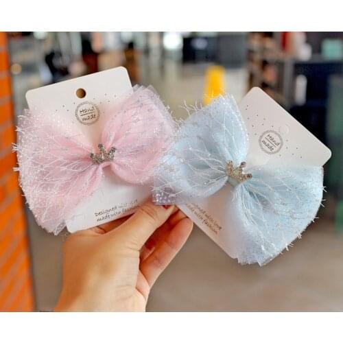 Boutique 10pcs Fashion Glitter Tiaras Mesh Bow Hairpins Rhinestone Crown Bowknot Hair Clips Princess Headwear Hair Accessories