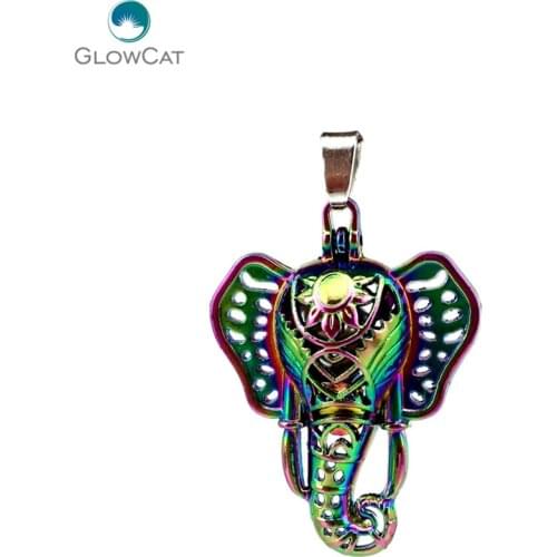 C131 5pcs/lot Rainbow Color Hindu Elephant God Animal Bead Pearl Cage Locket Pendant Pearl Locket Fairytale Party