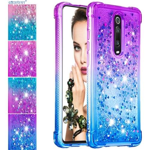 For Xiaomi Mi 9T Pro Bumper Case Xaomi Redmi 7A Cute Glitter Liquid Silicone Cover Xiomi Red Mi Note 8 Pro Bling Cases Mi9T 9 T