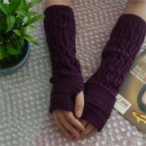 Black White Gray Purple Solid Color Mittens Women Winter Wrist Arm Hand Warmer Knitted Long Fingerless Gloves