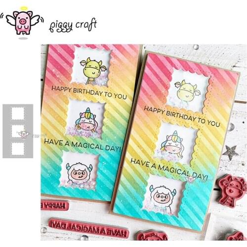 Piggy Craft metal cutting dies cut die mold Wavy square photo frame Scrapbook paper craft knife mould blade punch stencils dies