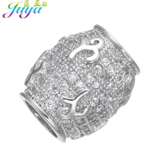 DIY Jewelry Findings Supplies Micro Pave Zircon Big Hole Charm Spacer Loose Beads Accessories For Natural Stone Jewelry Making