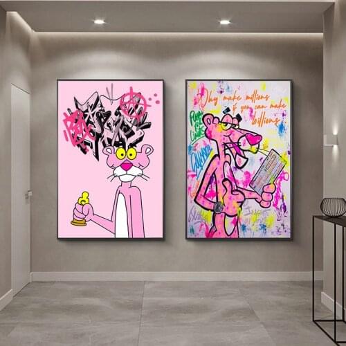 Graffiti Pink Panther Canvas Painting Colourful Posters and Prints Cuadros Street Wall Art Pictures for Living Room Home Decor
