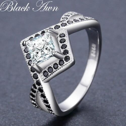 Classic 4g 925 Sterling Silver Fine Jewelry Bague Black Spinel Wedding Rings for Women Girl Party Gift Bijoux C472