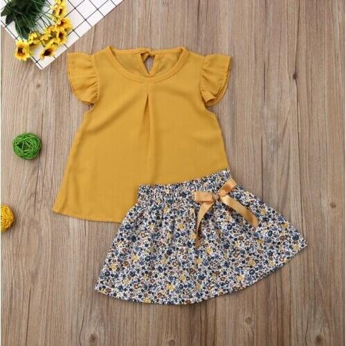 Kids Baby Girls Clothes Floral Ruffle Tops T-Shirt + Tutu Skirts Dress 2pcs Outfits Children Set Clothes