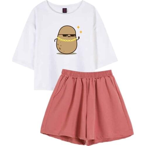 Sleepwear Women Cute Pajama Set Women Shorts Sleepwear Set Designer Cool Potatoes Nightwear Pyjamas Ladies Suits with Shorts