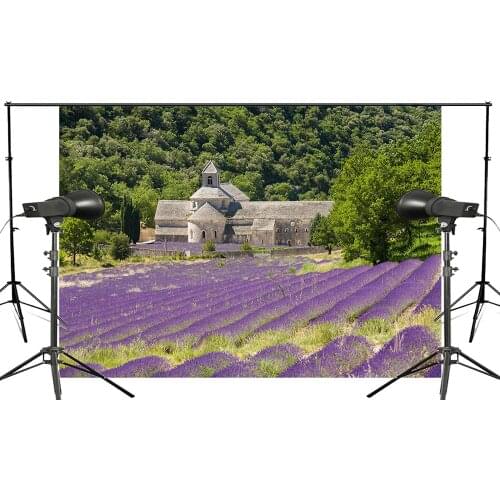 Beautiful Provence Manor Photography Background Purple Lavender Scenery Green Tree Backdrop Wedding Photo Studio Backdrop Indoor