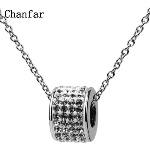 Chanfar CZ Crystal Paved Round Pendant Necklace Long Stainless Steel Necklace For Women Men Wedding Party Christmas Gift