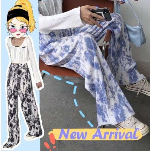 Summer y2k Tie-Dye pants women Wide Leg Pants Womens Pants 2021 Korea Fashion Harajuku Elastic Waist Fluid Womens Long Pants