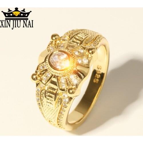 Counterfeit diamond boss Gold Color Men Ring Inlay Round Zircon Crystal Rings Men Jewelry Wedding Ring Party Gift anillos