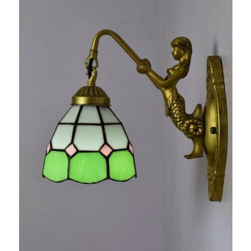 European-Style Vintage Tiffany Colored Glass Living Room Dining Room Bedroom Bar Club Aisle Green Color Mediterranean Wall Lamp