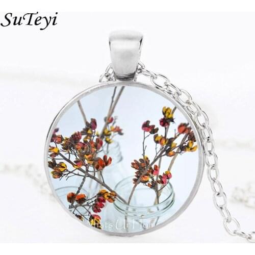 SUTEYI Natural Light Purple Decorative Flowers Glass Necklace Pendant Gypsophila Lavender Waiting For Love Jewelry