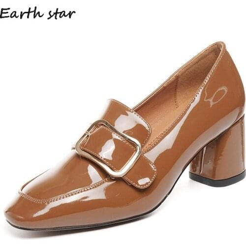 Patent Leather New Shoes Women Fashion Brand Square Toe Pumps Lady chaussure Autumn Female footware Silp On Girl High Heel Shoes