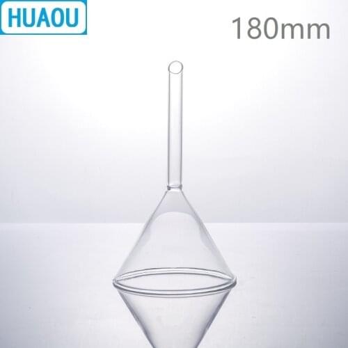 HUAOU 180mm Stripe Funnel Short Stem 60 Degree Angle Neutral Glass Laboratory Chemistry Equipment