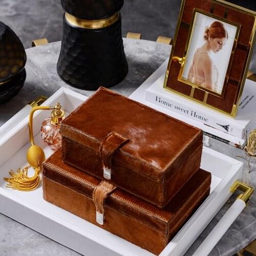 Postmodern Villa Model Room Brown Horse Hair Creative Wooden Jewelry Box Jewelry Storage Decoration Desktop Container Ornaments