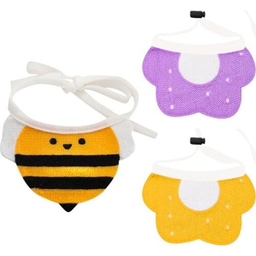 Adjustable Dog Bibs For Small Dogs Soft Cat Collars Tie Necktie Cat Scarf Puppy Bandanas For Cat Triangular Flower and Bee Desi
