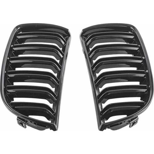 4Pcs/Set Car Kidney Grille Grill Front Gloss Matt Carbon Bright Black 2 Line Slat Kidney Grille Grill For BMW E90 E91 2005-2008