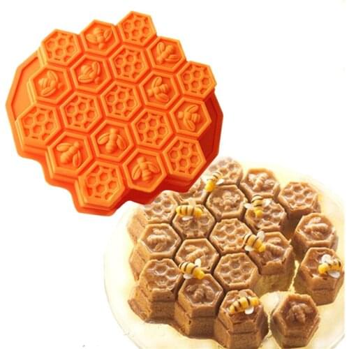 Silicone 19 Cell Bee Honeycomb Cake Chocolate Soap Candle Bakeware Mold Mould Soap Icing DIY Mold Beeswax Cake Bakeware Tools