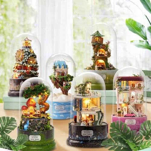 Cute Room DIY Dollhouse Miniatures Doll House Dust Cover With Furnitures Miniature Wooden House Model Toys For Children gifts