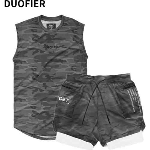 Sports Set Mens Suits Running Shirts Casual Vests+Sports Shorts Jogging Male Sportswear Suit Soccer Fitness Gym Sets 2 Pcs/Set