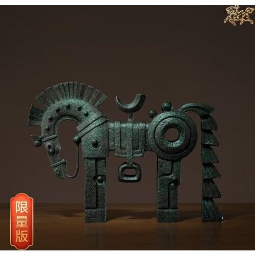 15.3 inches Works of Han Meilin Horse Art Deco Pure Brass Statue Animal decorate sculpture Decoration Home Furnishings Gift