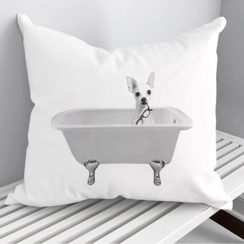 BATHTUB WHITE DOG Throw Pillows Cushion Cover On Sofa Home Decor 45*45cm 40*40cm Gift Pillowcase Cojines Dropshipping