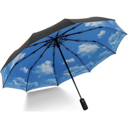 Windproof Automatic Double Womens Umbrella Rain 3Fold 10 Bone Car Luxury Large Business Umbrella Male Gift Parasol