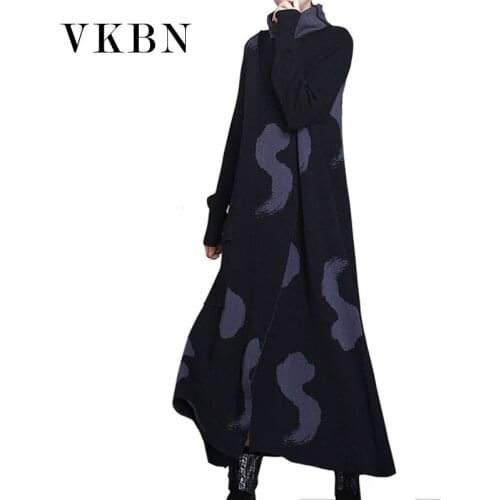VKBN Autumn Winter Knitted Maxi Dresses for Women Long Sleeve Patchwork Plus Size Women Dress Rabbit Corduroy Does Not Ball