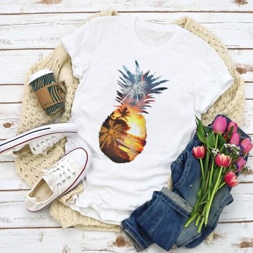 Women Sweet Beach Tree Vacation Fruit Cartoon Summer T-Shirt Shirt Tops Lady Clothes Womens Clothing Tee Lovely T Shirt