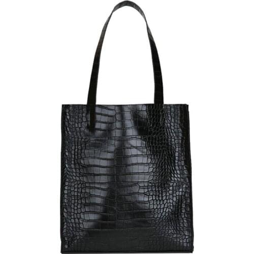 2021 Fashion Crocodile Pattern Handbag PU Leather Women Large Capacity Shoulder Bag Female Retro Solid Color Bucket Bag Tote Bag