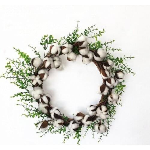 1pc/lot Rural Style Family Decoration 18 Inch Natural Cotton Boll Wreath with Leaves