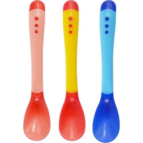 1 Piece Temperature Sensing Spoon Fork For Kids Boys Girls Silicone Spoon Feeding Baby Spoons Toddler Flatware