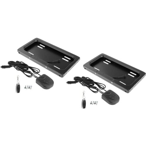 2 Sets Hide-Away Electric License Plate Frame Bracket with Remote Control, Easy to Install, Rust Proof Waterproof