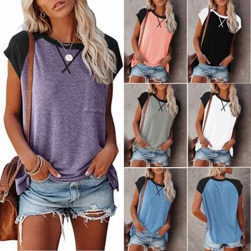 2021 Summer Casual O-neck Loose T Shirt Short Sleeve Female Soft Tops mujer Solid Tops Tee Shirts y2k top Women Pocket T-shirt