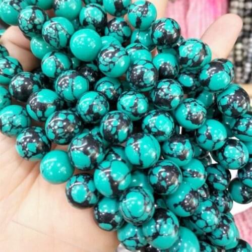 38cm length new gem stone ball blue crack turquoise beads round ball 3mm 4mm 6mm 8mm 10mm 12mm 14mm for bracelets making