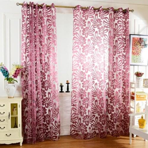 40% Dropshipping!!Tulle Drapes Thin Breathable Polyester Flower Pattern Semi Sheer Window Curtains for Bedroom