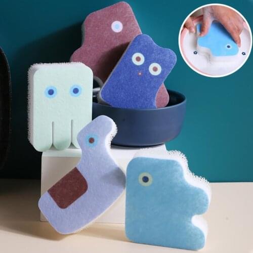 Animal Shapes Cleaning Sponges 5PCS Cute Kitchen Bathroom Sink Cleaning Brushes Dish Pot Washing Cloth Scouring Pads